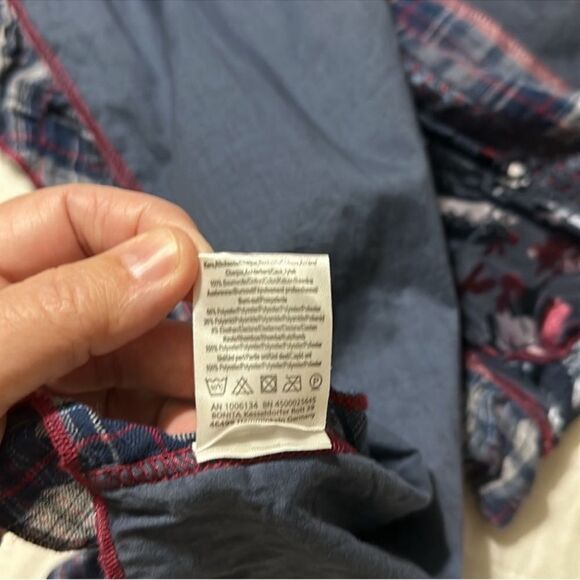 BONITA Navy Burgundy Gray Plaid Velour Floral Patchwork Ruffle Scarf Wrap - Picture 8 of 10